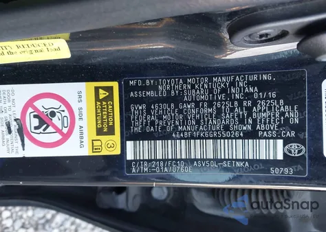 2016 Toyota Camry Le from USA, damaged, VIN 4T4BF1FK6GR550264